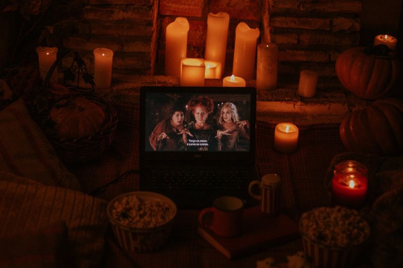 Fall Movie Night watching Hocus Pocus on laptop screen