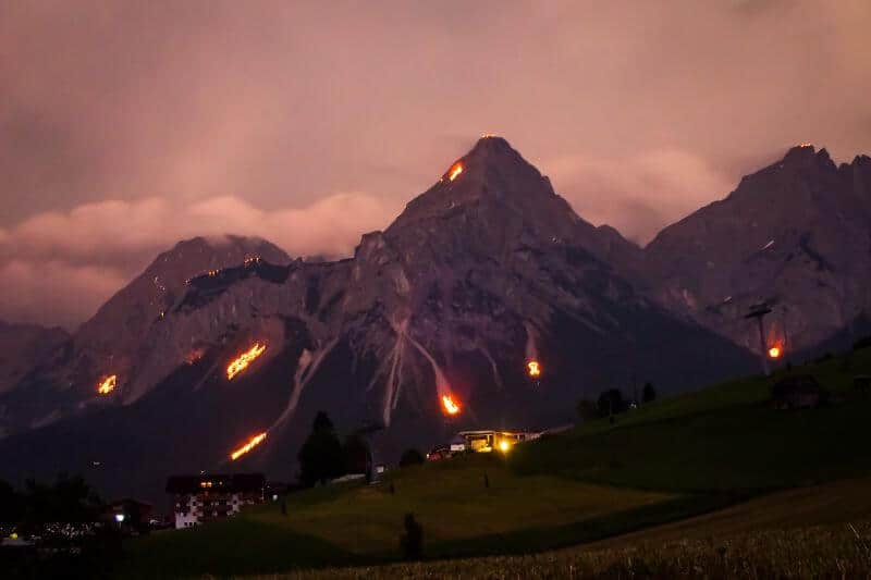 mountain fires at the Tiroler Zugspitz Arena in Ehrwald