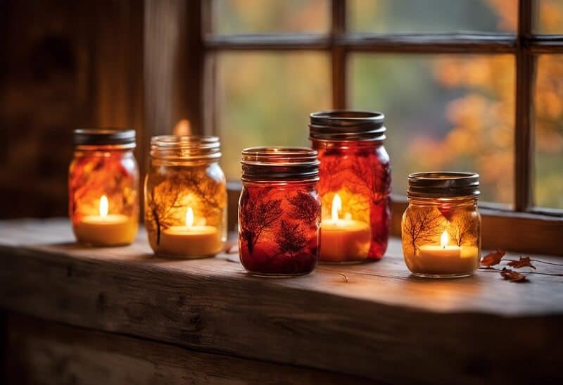 autumn mason jars with tealights