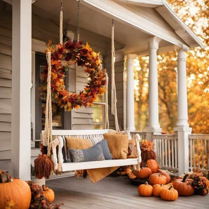 cozy fall porch with swing