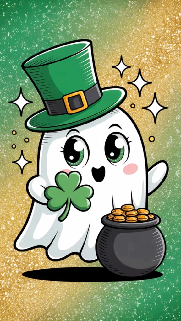 Cute Shamrock Ghost Phone Wallpaper
