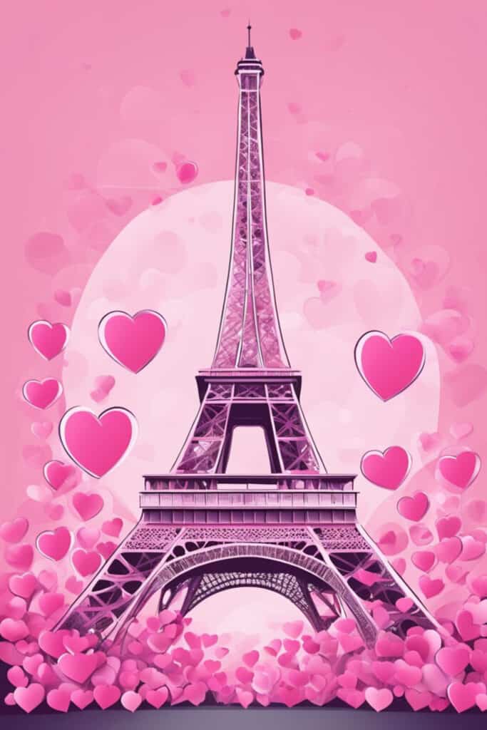Paris Eiffel Tower Surrounded By Pink Hearts
