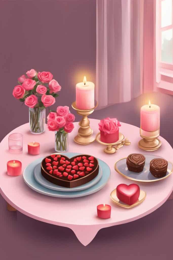 Valentine's Day Chocolate, Roses and Candles Aesthetic