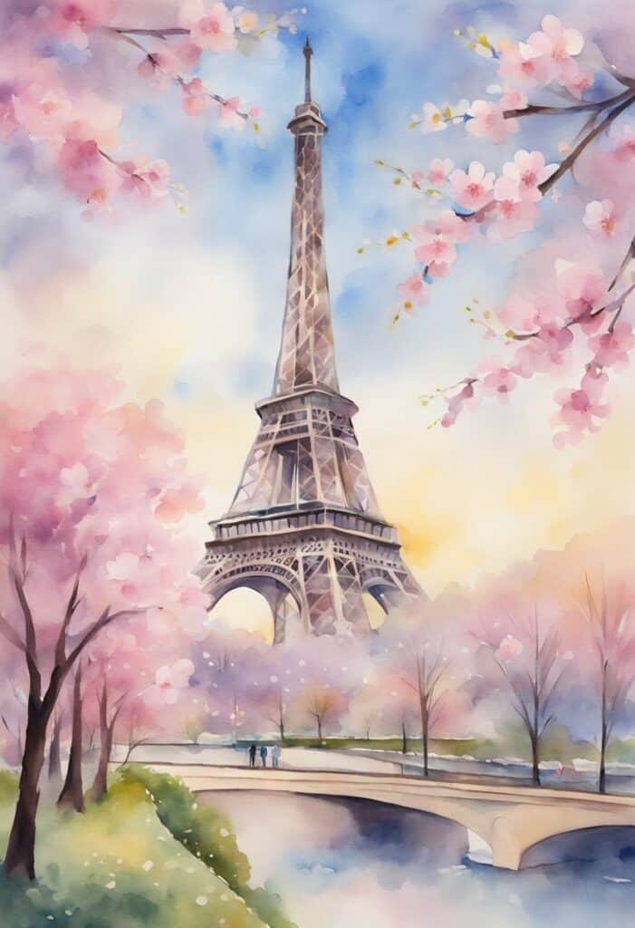Eiffel Tower Surrounded By Cherry Blossoms Spring Aesthetic