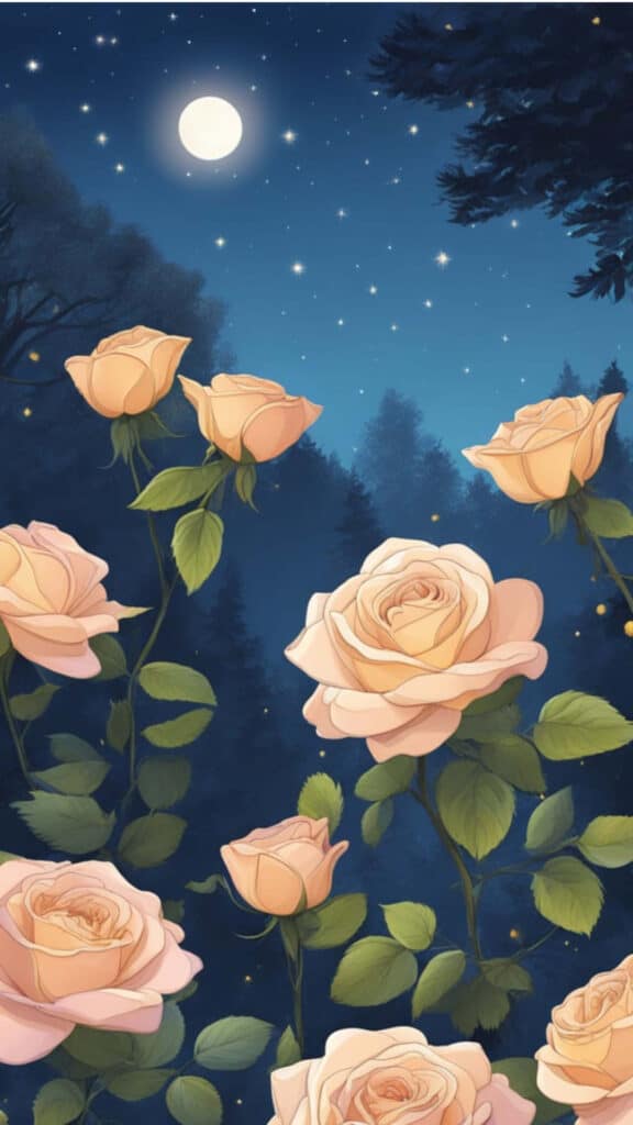rose garden on a spring night