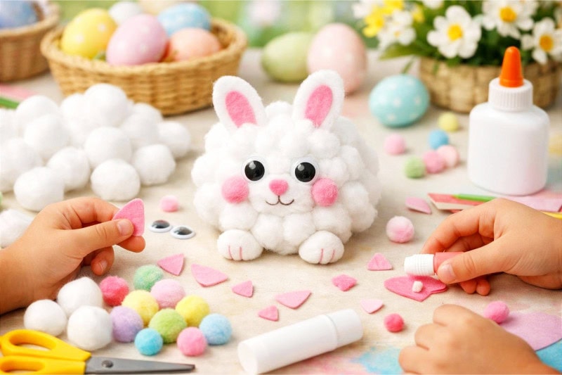 Cotton Ball Bunny Pom-Pom Craft