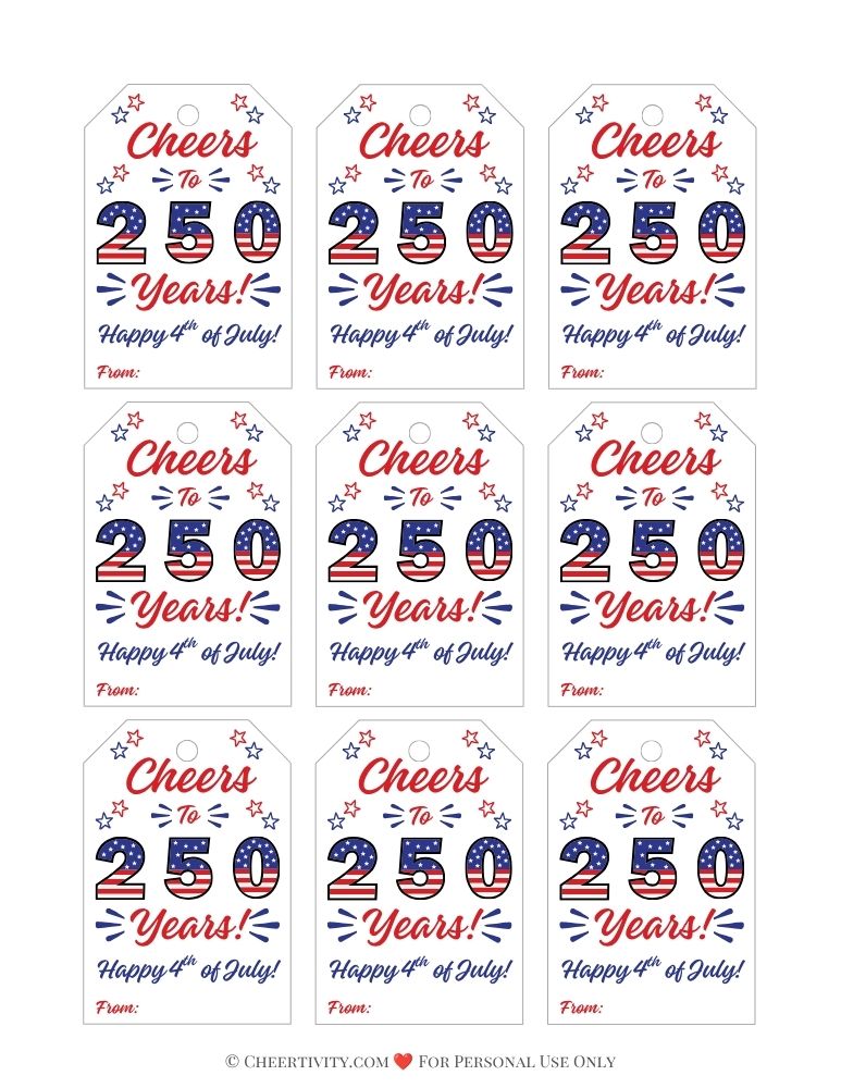 Cheers to 250 Years Gift Tags