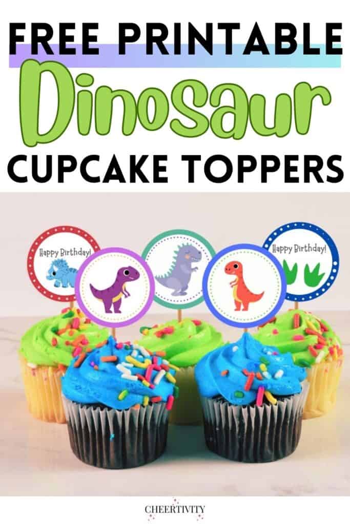 Printable Dinosaur Cupcake Toppers pin