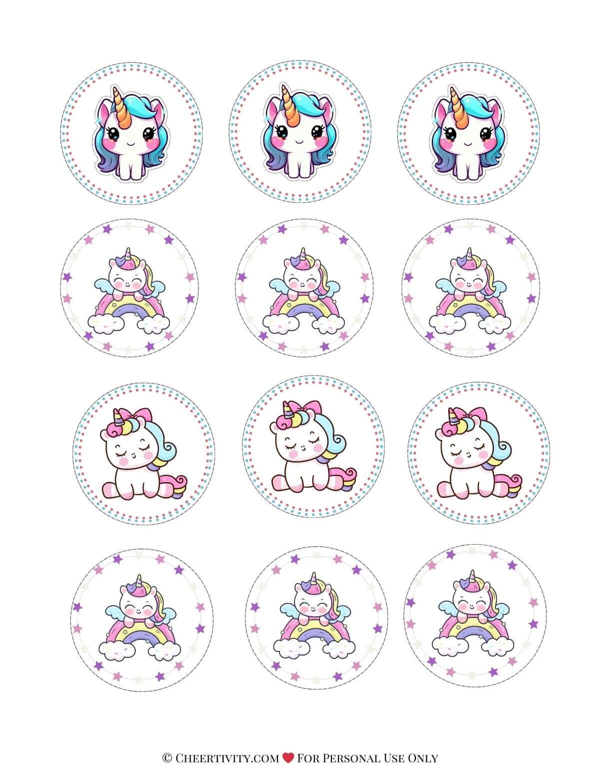 Free Printable Unicorn Cupcake Toppers | Cheertivity