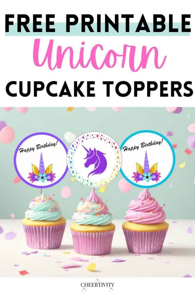 Printable Unicorn Cupcake Toppers pin