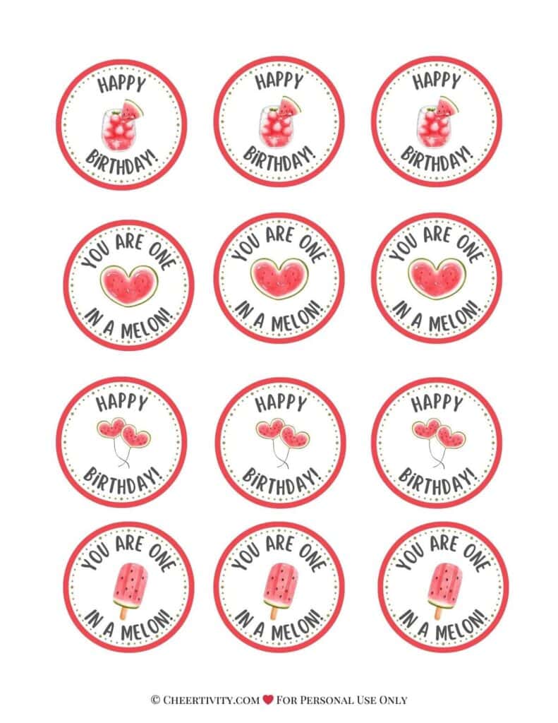 Printable Watermelon Cupcake Toppers 3
