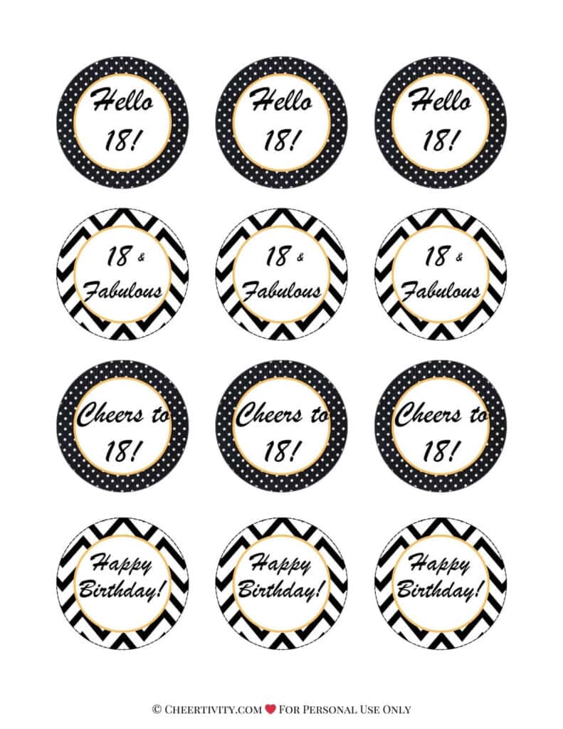 Printable 18th Birthday Cupcake Toppers 1