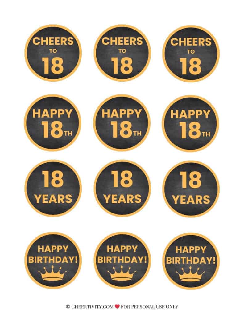 Printable 18th Birthday Cupcake Toppers 2