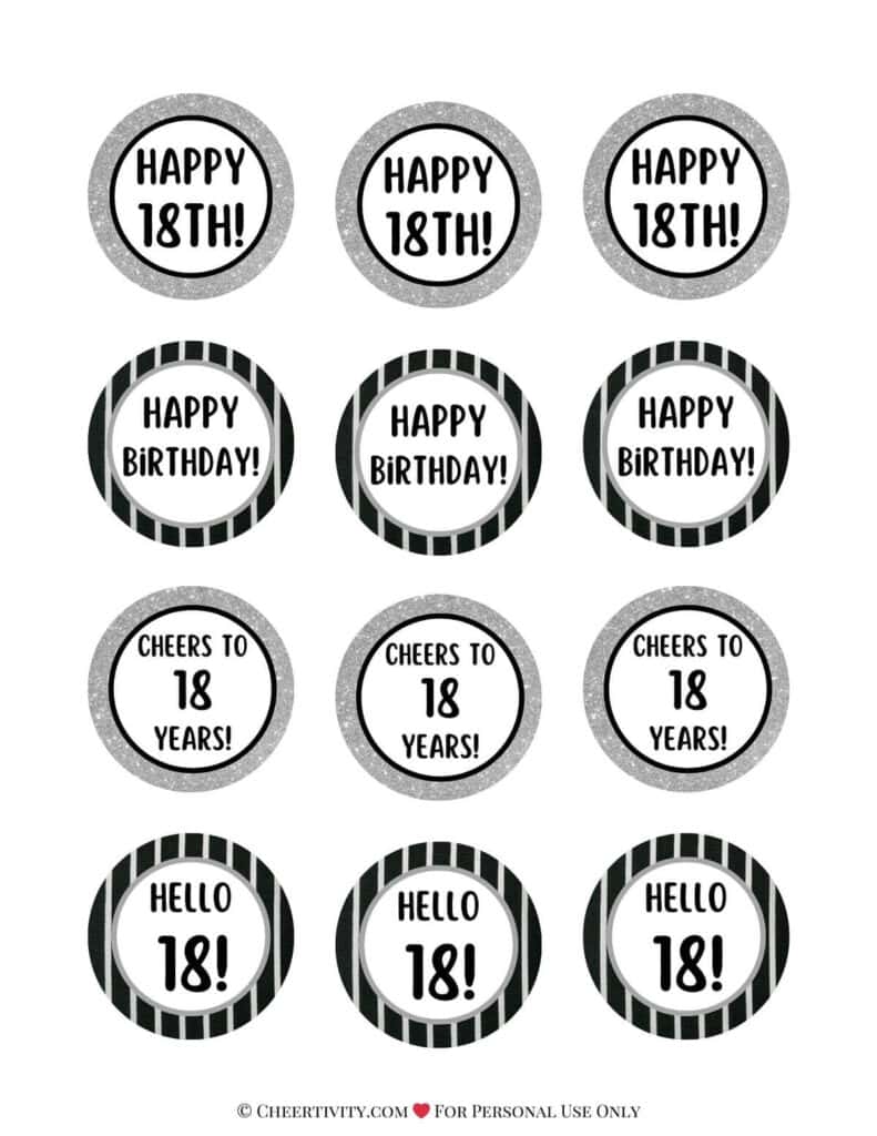 Printable 18th Birthday Cupcake Toppers 3