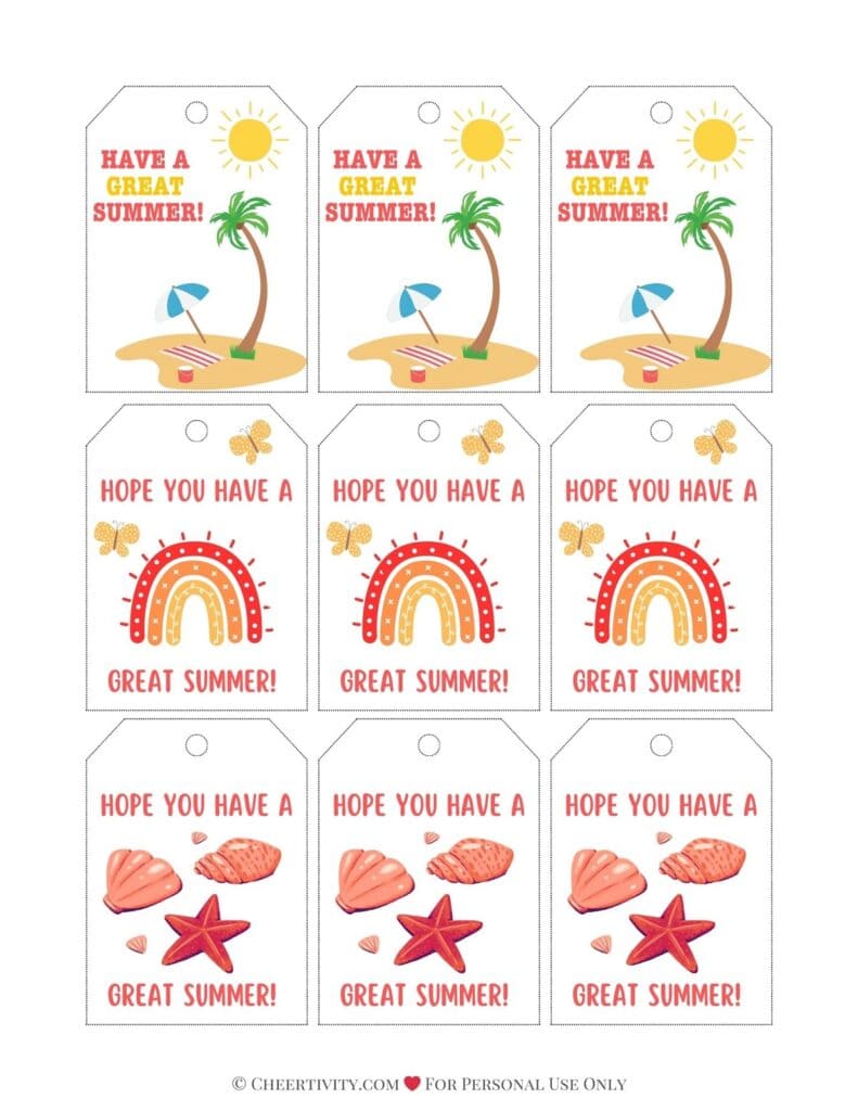 Printable Have a Great Summer Gift Tags
