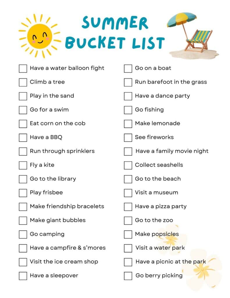 Printable Summer Bucket List 1