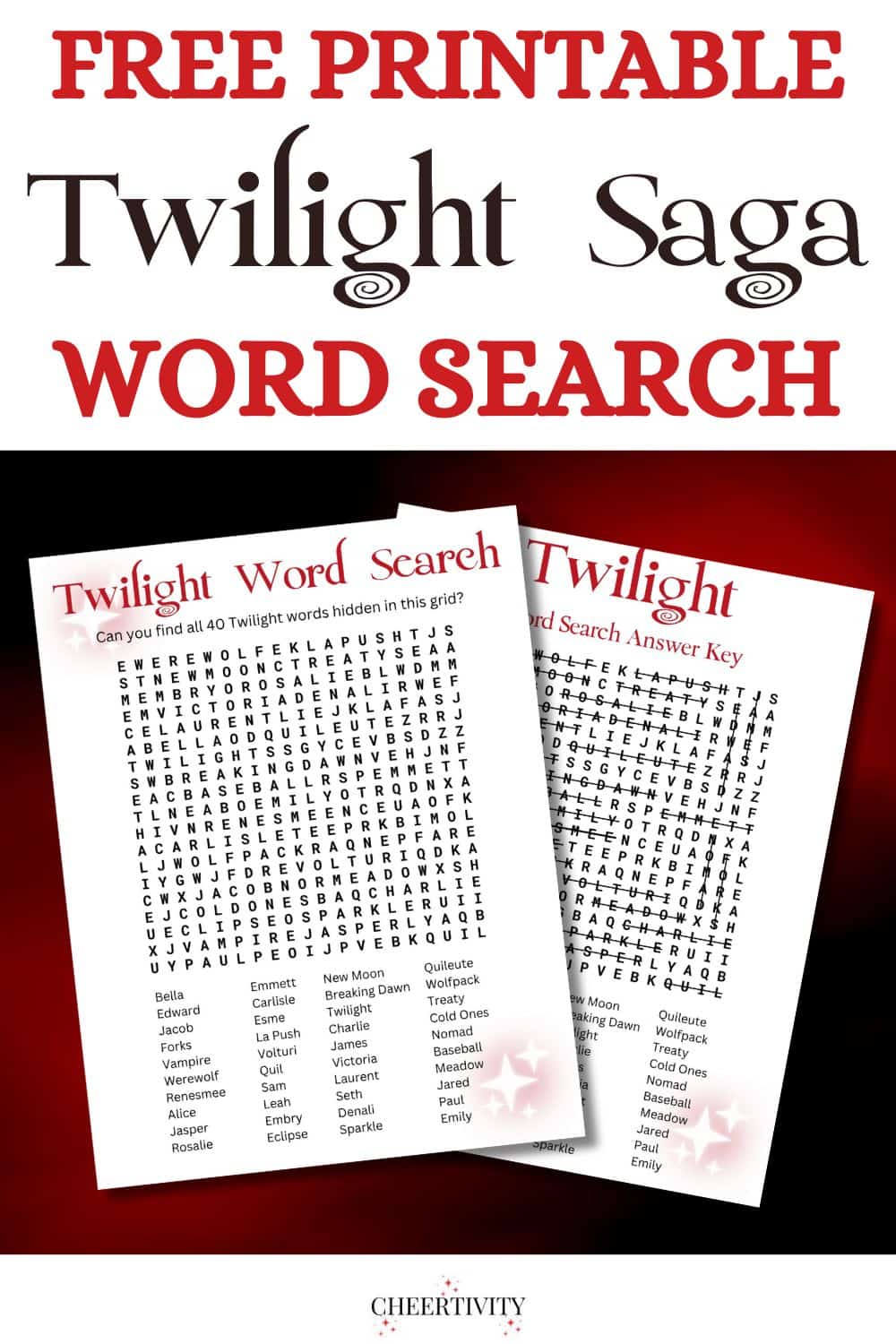 Free Printable Twilight Word Search | Cheertivity