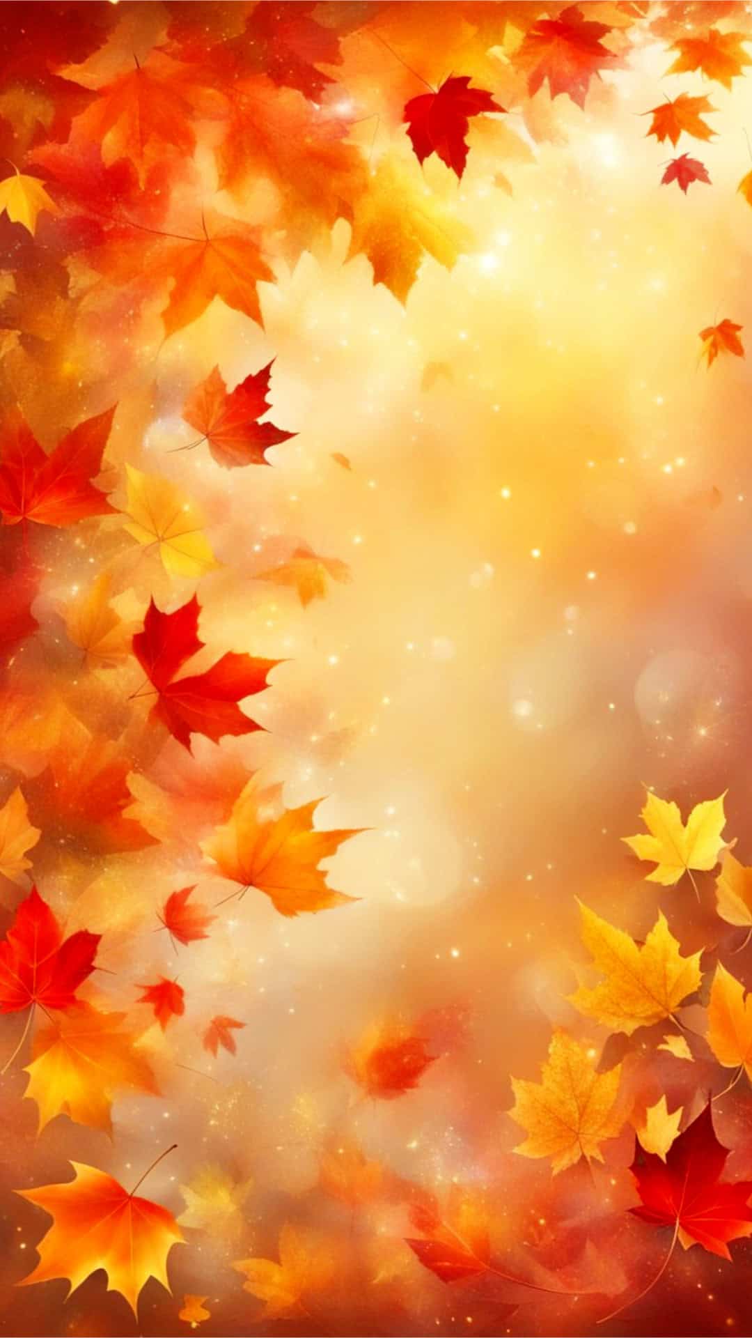 Autumn Leaves in Red, Orange and Gold with Glittering Accents Pattern Phone Wallpaper