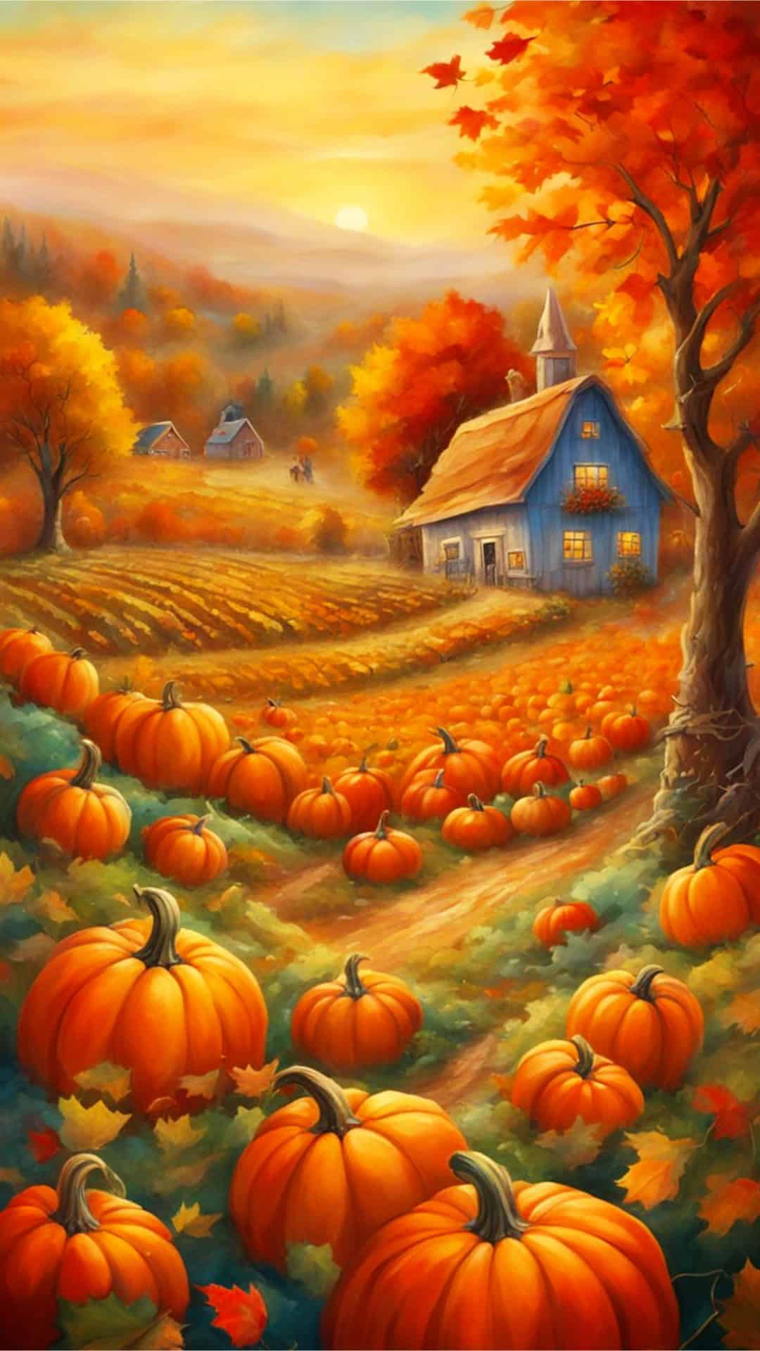 Autumn Pumpkin Farm Phone Wallpaper