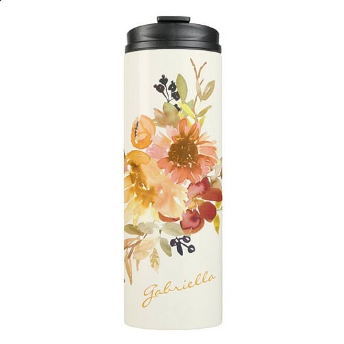 Autumn Watercolor Floral Personalized Thermal Tumbler