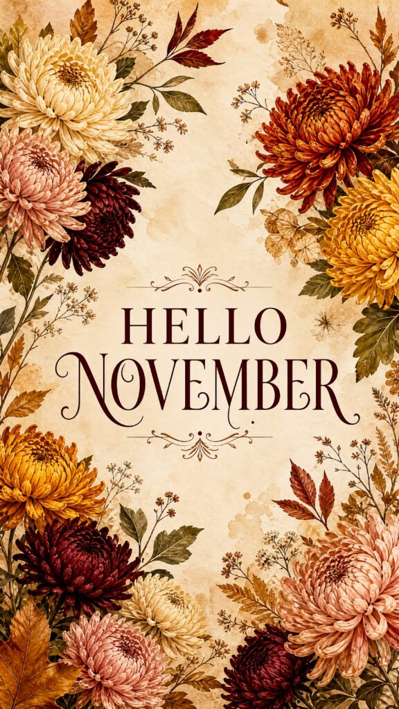 Hello November Chrysanthemum Phone Wallpaper