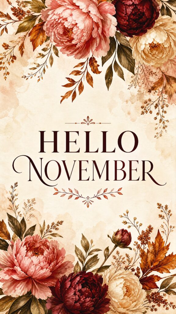Hello November Peony Phone Wallpaper