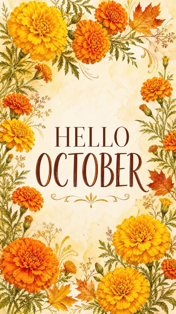 Hello October Marigold Phone Wallpaper