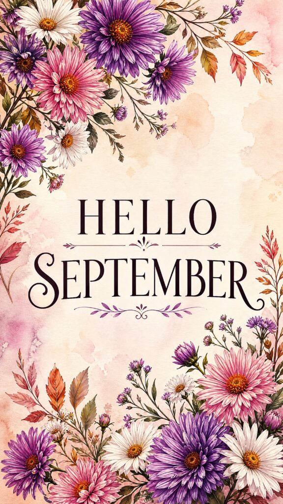 Hello September Aster Phone Wallpaper