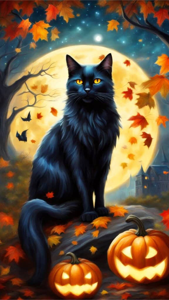 Black Cat Halloween Phone Wallpaper