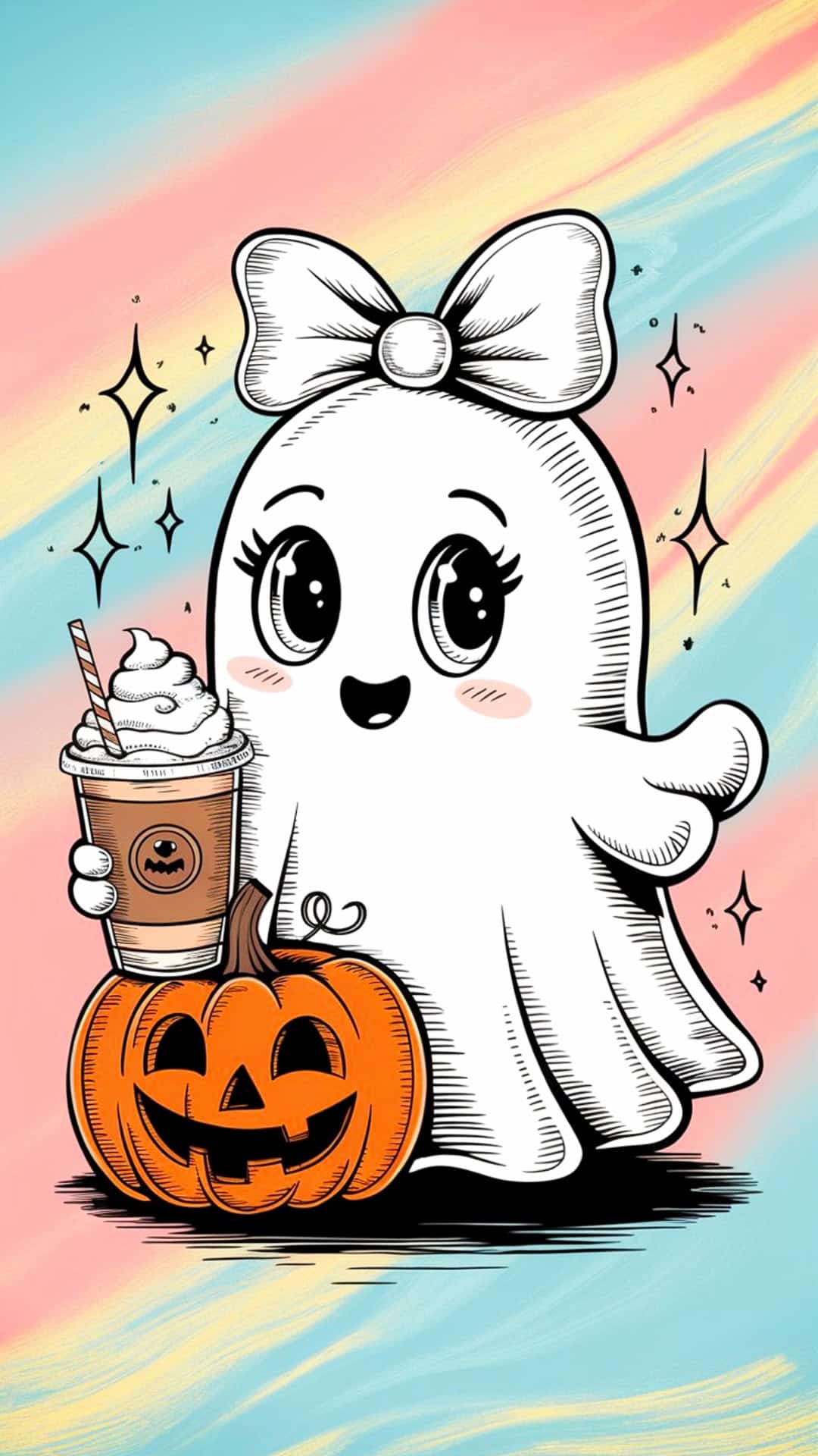 Halloween Sparklecore Ghost Phone Wallpaper