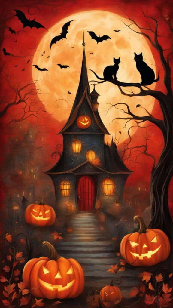 Haunted House Full Moon Phone Wallpaper