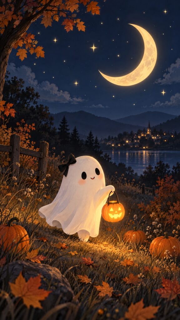 Little Ghost with a Pumpkin Lantern