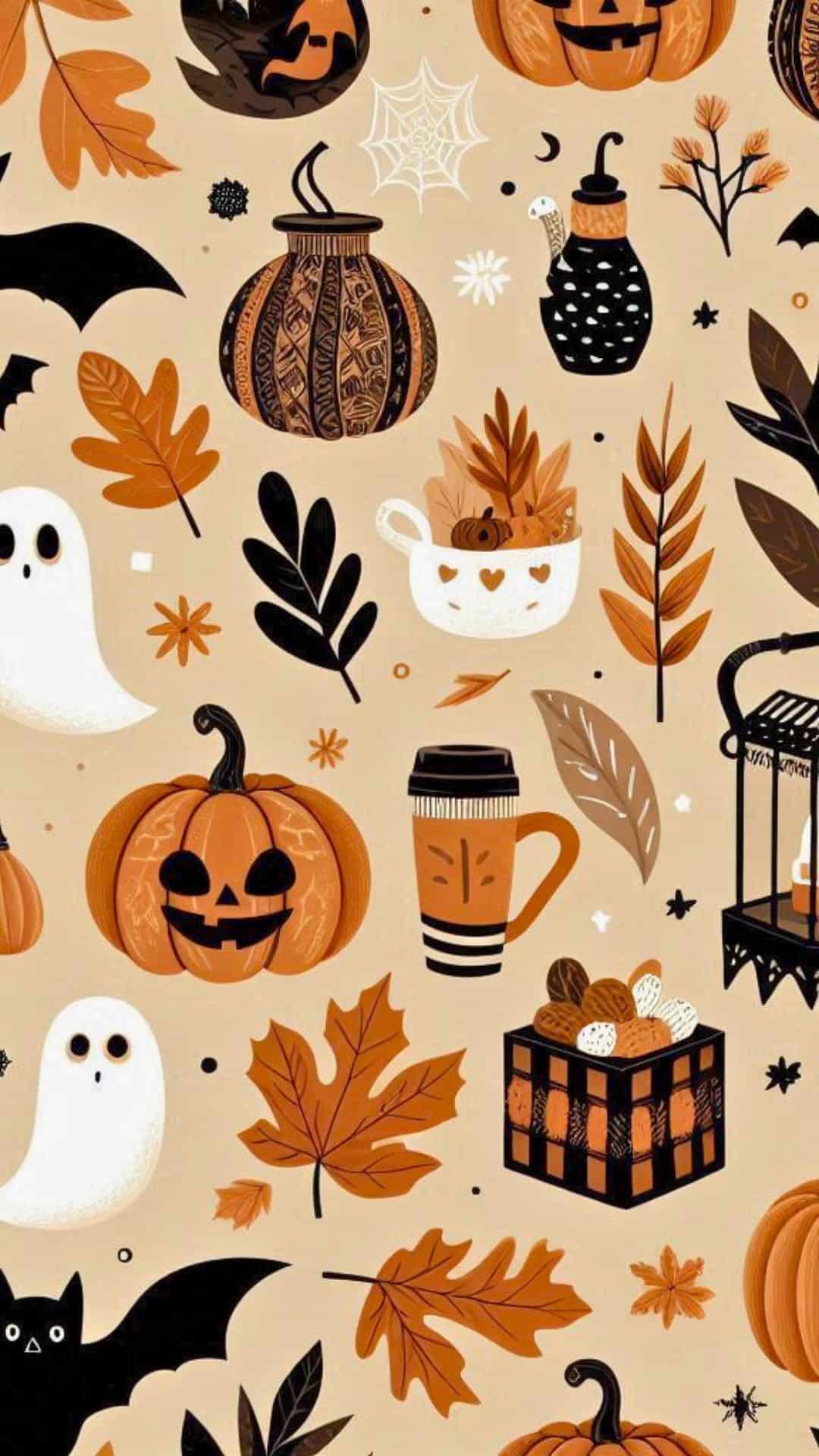 Neutral Halloween Pattern Phone Background