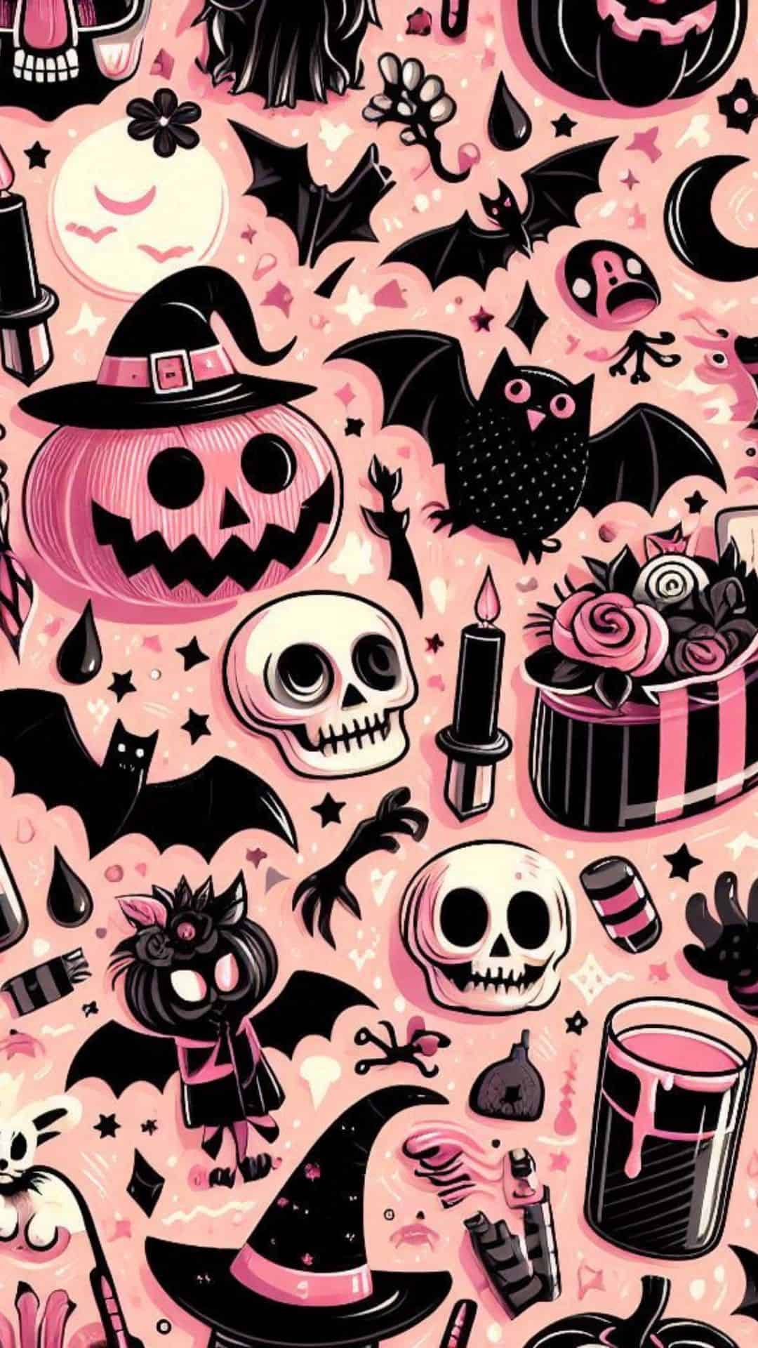 Pink and Black Halloween Phone Wallpaper