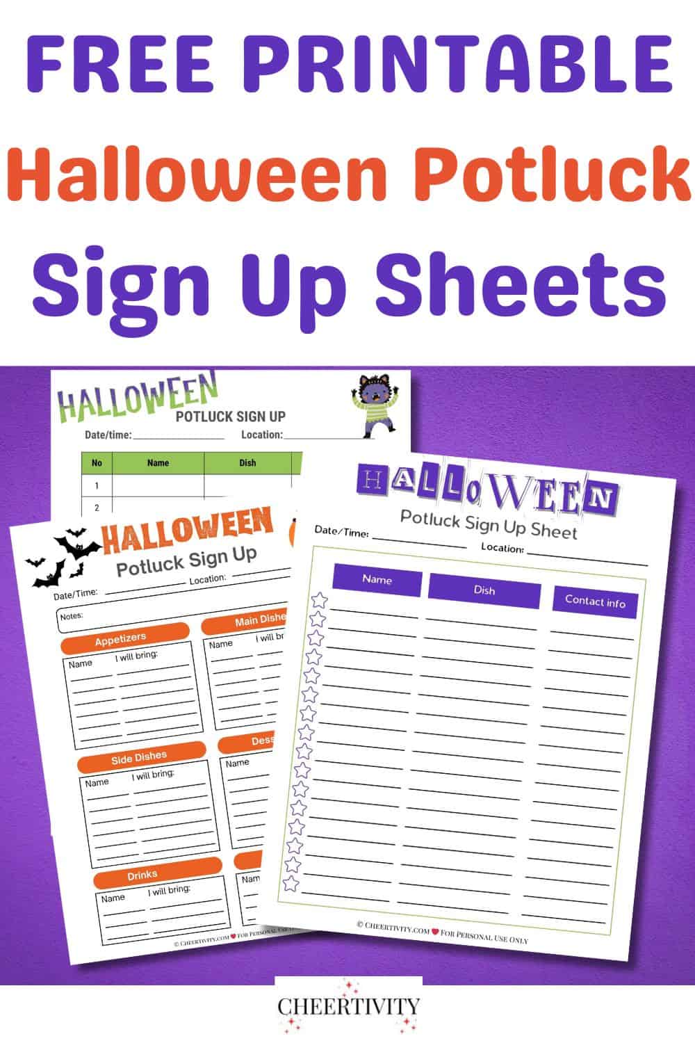 Free Printable Halloween Potluck Sign Up Sheets