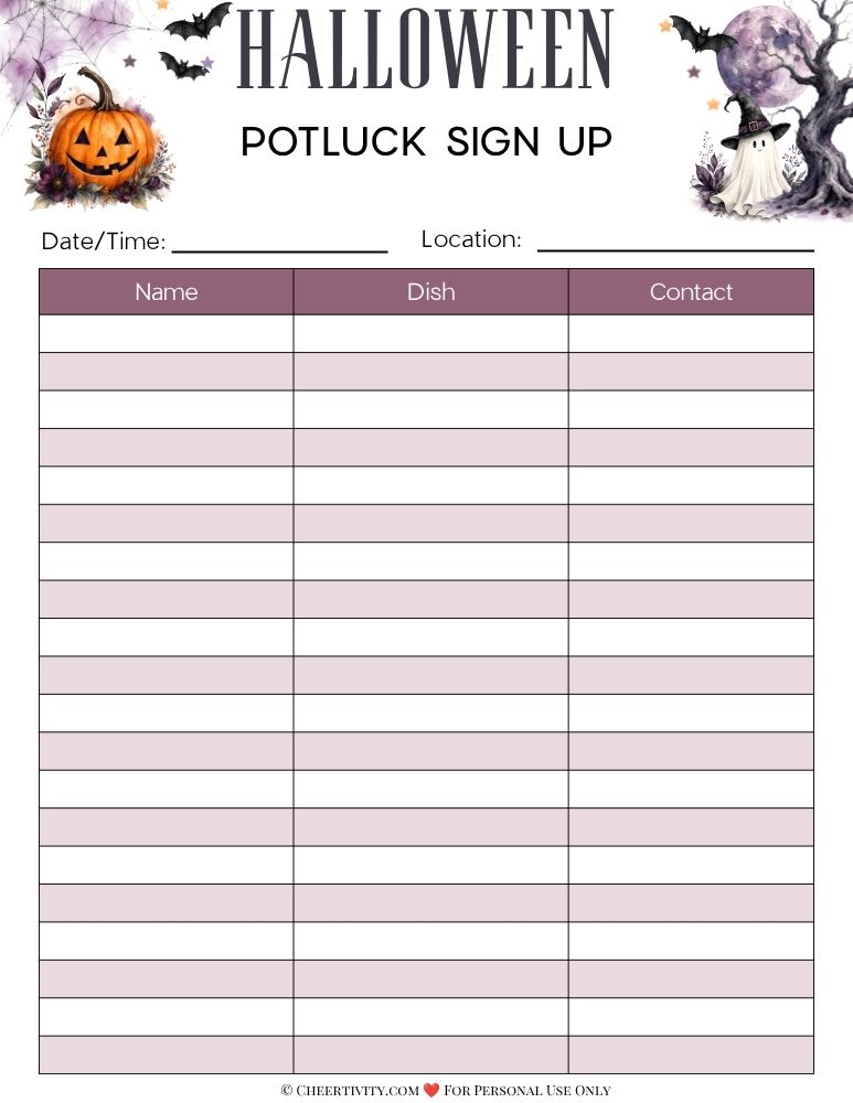 Halloween Potluck Sign-Up Sheet 4
