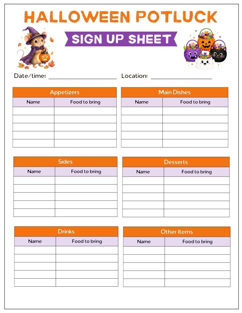 Halloween Potluck Sign-Up Sheet 5