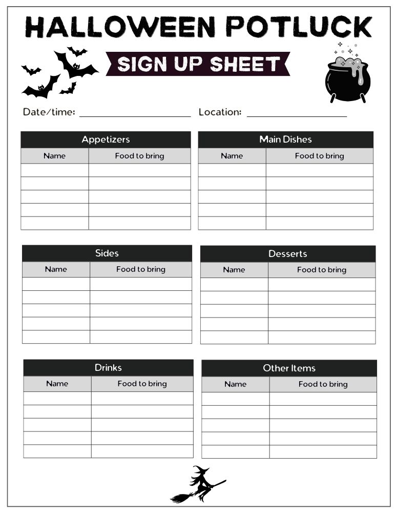 Halloween Potluck Sign-Up Sheet 6