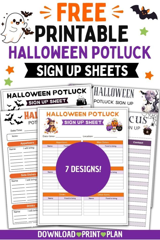 Halloween Potluck Sign Up Sheets