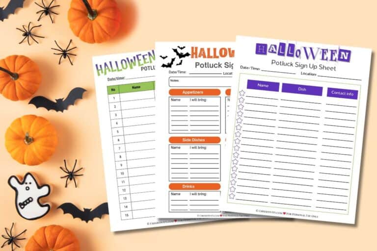 Halloween Potluck Sign Up Sheets