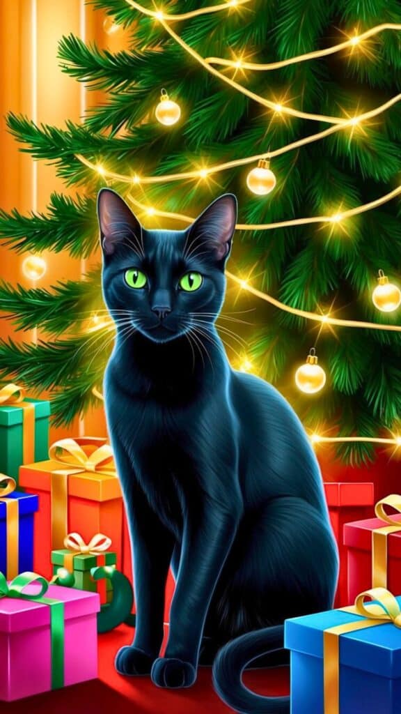 Christmas Black Cat Wallpaper