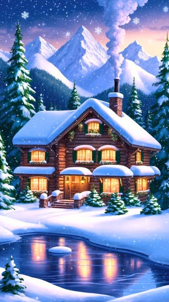 Cozy Christmas Mountain Inn Phone Background