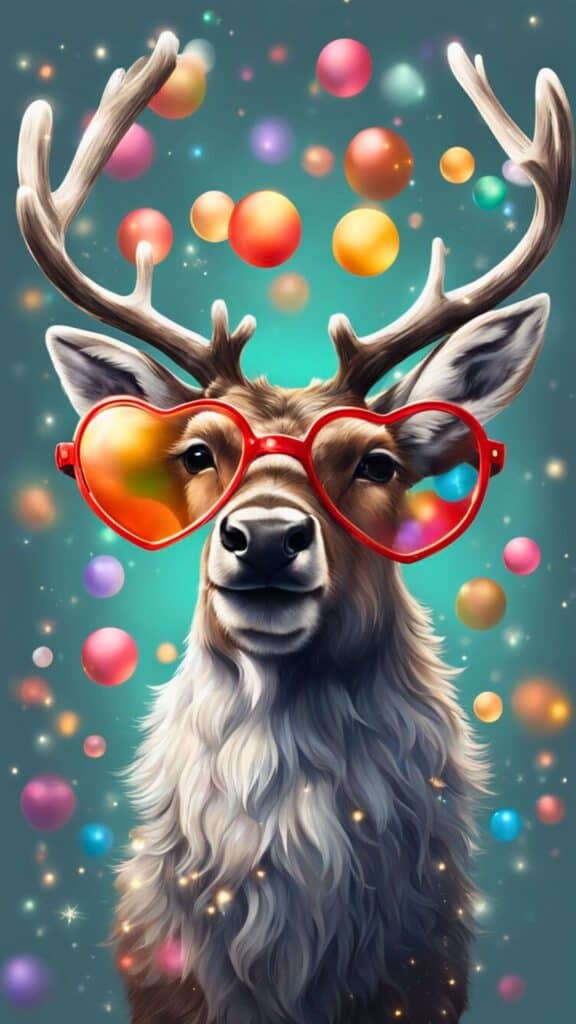 Reindeer Wearing Heartshaped Glasses Phone Wallpaper