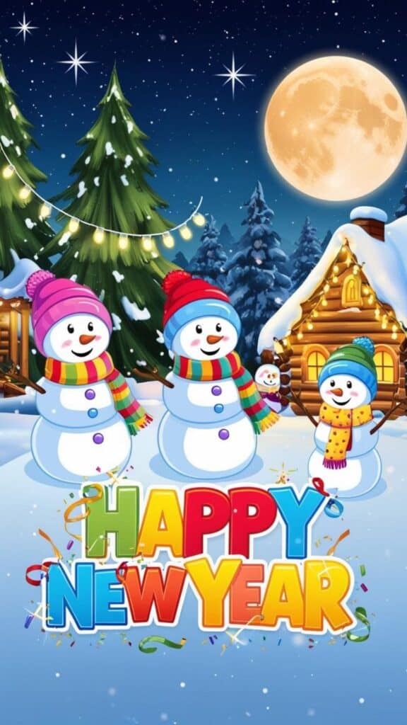 Snowmen Happy New Year Wallpaper