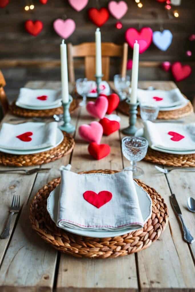 Linen Napkins with Heart Motifs