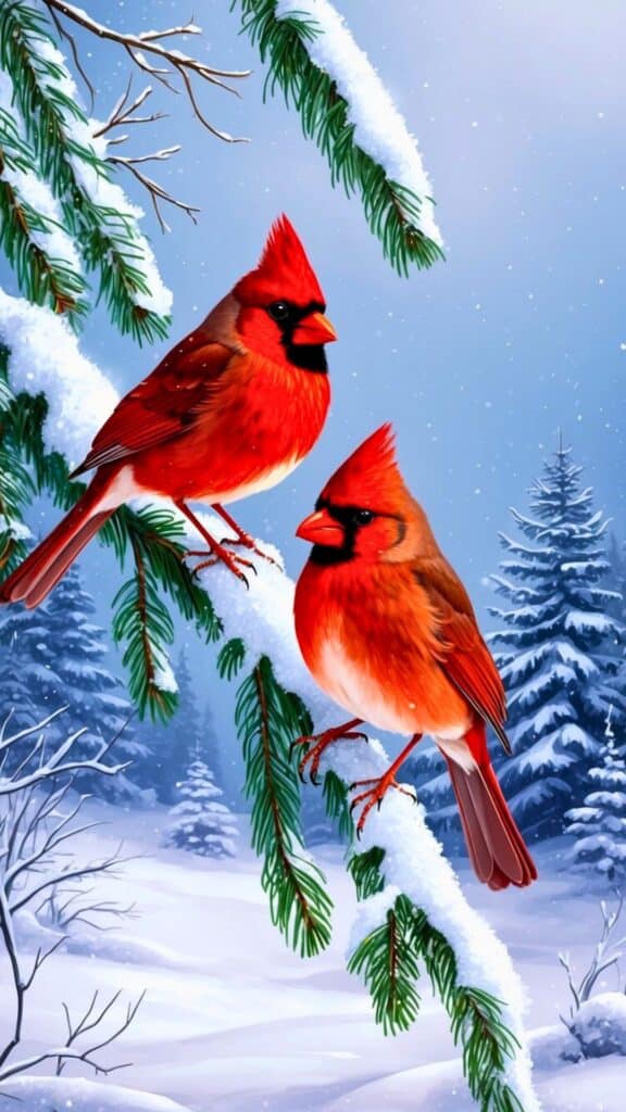 Red Cardinal Birds in Snow