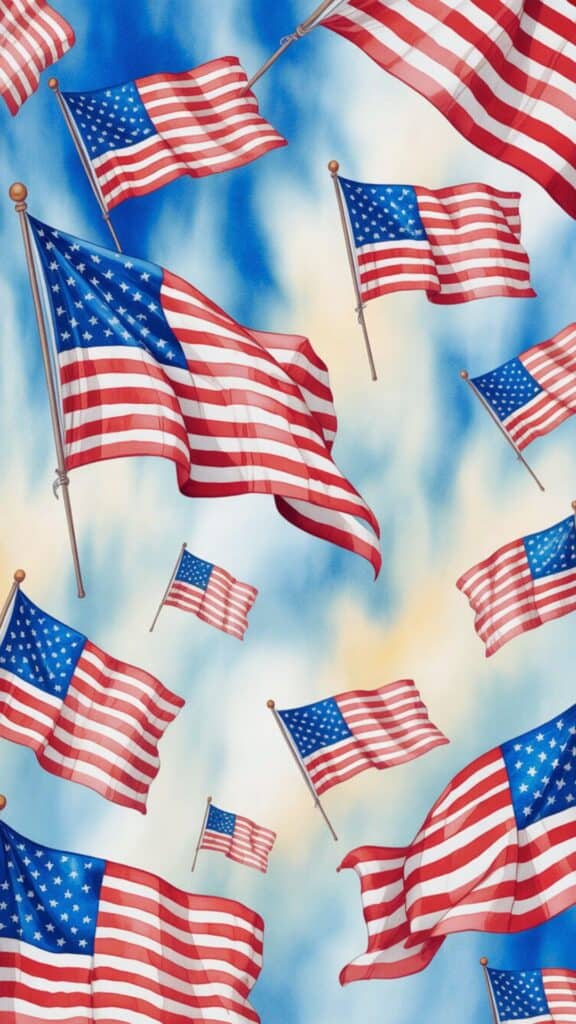 Blue Sky with Floating American Flags