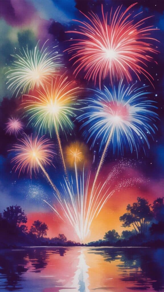 Fourth of July Night Sky with Fireworks