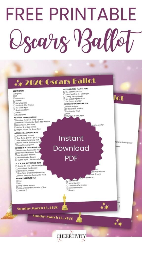 Free Free Printable Oscars Ballot 2026 Pin 1