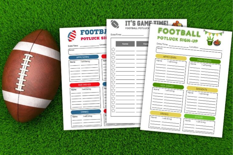 Free Printable Football Potluck Sign Up Sheets Featured